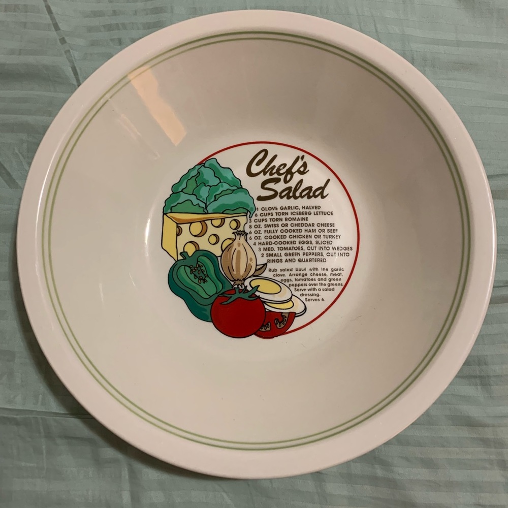 Vintage Chefs Salad Recipe Serving Bowl